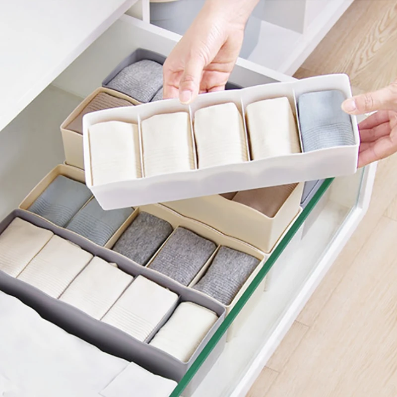 

5 Grids Storage Basket Wardrobe Organizer Women Men Storage Box For Socks Underwear Plastic Container Makeup Desktop Organizer