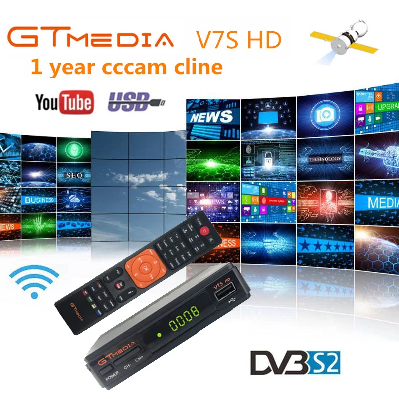 GTMedia V7S Satellite Receiver for 1 Year Europe Cline +USB WIFI 1080P Full HD DVB-S2 Receptor Support Youtube PowerVu freesat |