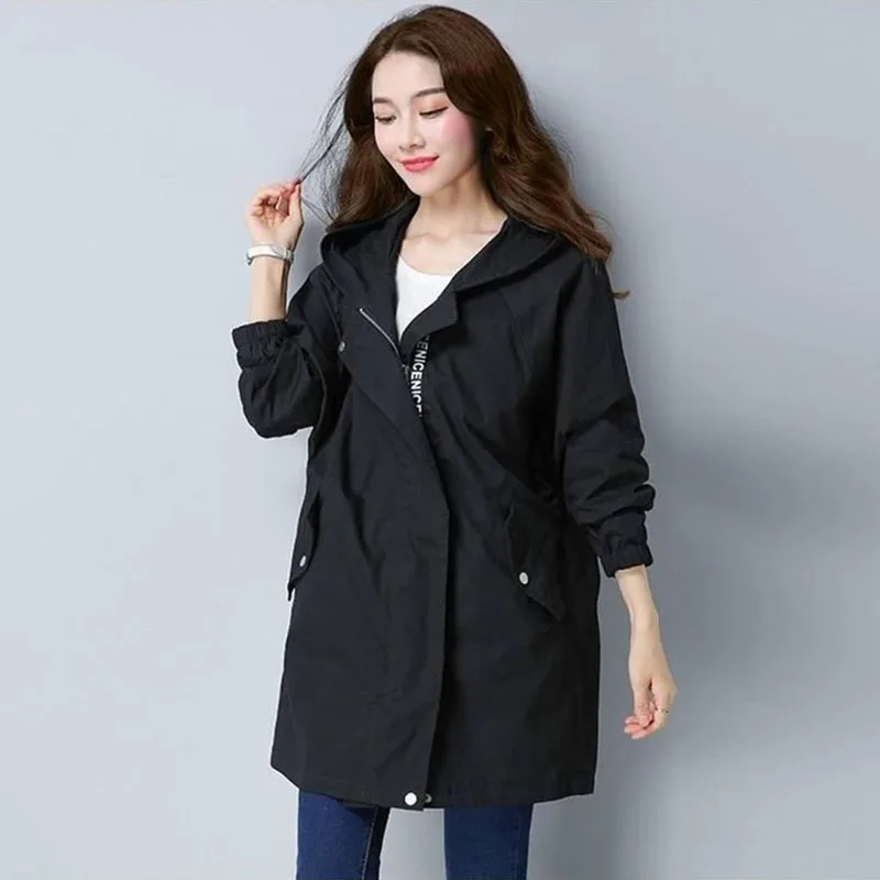 Women Windbreaker Jacket korean coats women Spring Autumn Hoodies top Plus size trench coat length Windbreaker