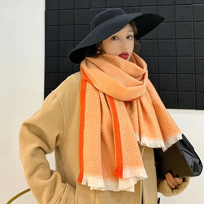 

Winter Spring Cashmere Scarf for Women Warm Shawls and Wraps Pashmina Poncho Neck Scarfs Female Luxury Stole Scarves For Ladies