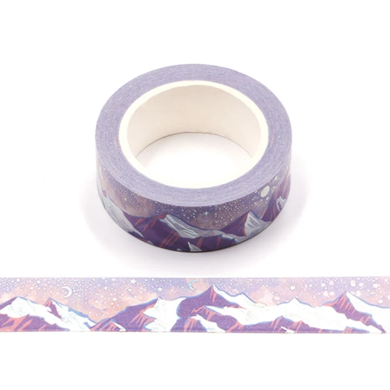 10pcs Decorative Purple Snow Mountains Silver Foil Washi Tapes Diy Scrapbooking Planner Japanese