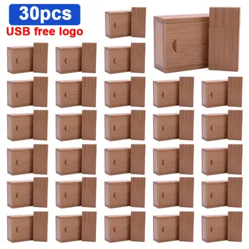 

30pcs/lot USB 2.0 wooden+box USB Flash Drive Pen Drive 4GB 8GB 128GB 64GB drive 32GB USB Memory Stick Pendrive Personalize logo