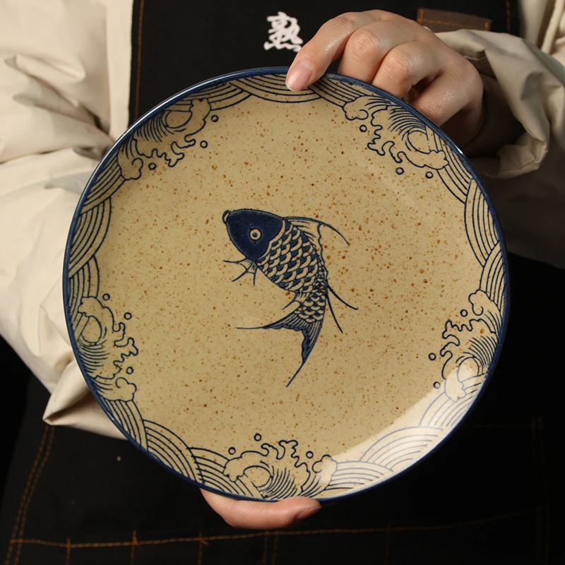 Chinese-Style Plate Household Round Dish Plate Thickened Breakfast Simple Flat Steak Kitchen Cutlery Set