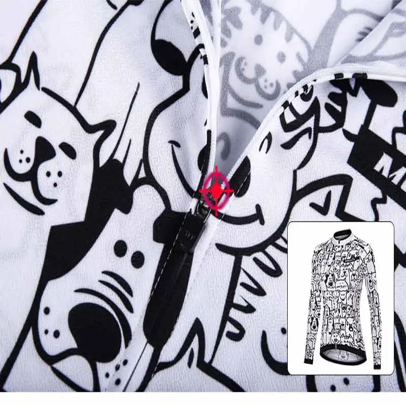 Women Jersey Breathable Cartoon Cat Cycling Jersey Spring Anti-Pilling Long Sleeves Bike Clothing Top Road Team Bicycle