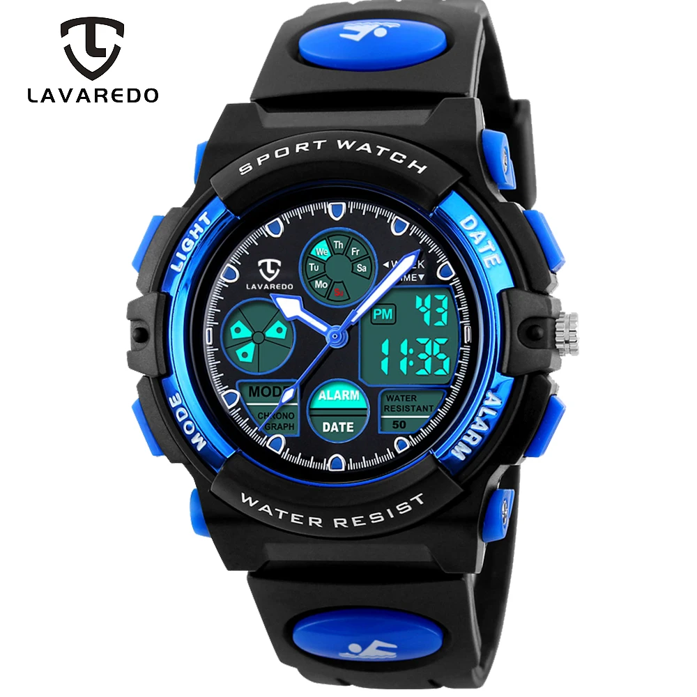 LAVAREDO модные спортивные часы кварцевые Многофункциональные цифровые часы для детей 50 м водонепроницаемые наручные часы A7 - Цвет: Blue