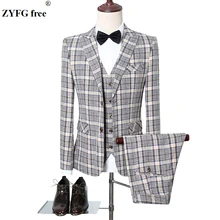 Autumn winter men Slim Fit Office Blazers+Pants+Vest sets mens 3 Pieces for Coat + Trousers +Waistcoat casual 3-piece suits sets