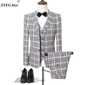 

Autumn winter men Slim Fit Office Blazers+Pants+Vest sets mens 3 Pieces for Coat + Trousers +Waistcoat casual 3-piece suits sets