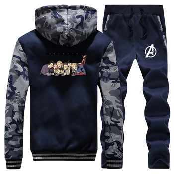 

Marvel Mens Tracksuit Hoodie pants Set Two Pieces Winter Thick jackets suit Male Sweatshirts 2Pcs Jacket+Pants Sportswear Sets