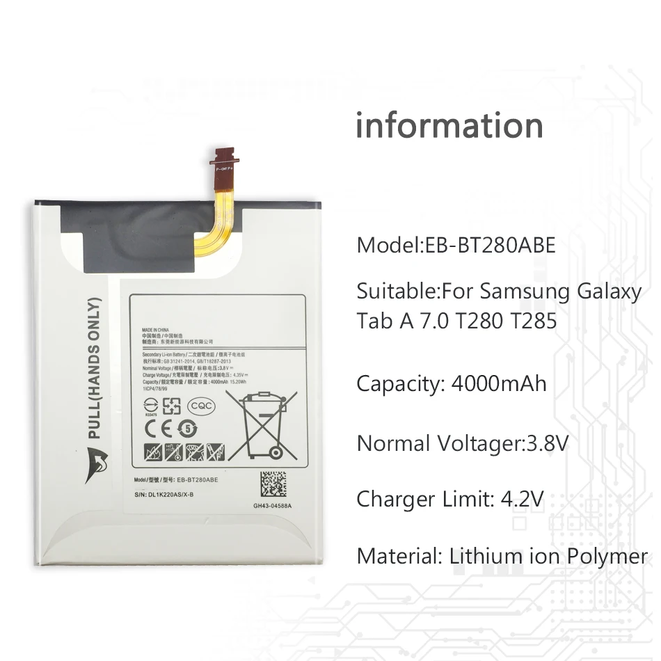 Планшетный литий-полимерный аккумулятор для Samsung Galaxy Tab A 7,0 T280 T285, сменный аккумулятор EB-BT280ABE 4000 мАч