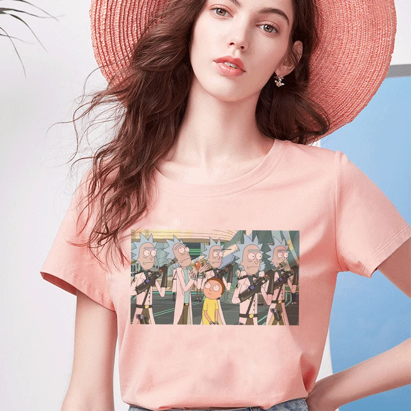 3785-pink Женская футболка Рик и Морти, топы, забавная, новая мода, Harajuku, мультяшная футболка с принтом, винтажная, Ulzzang, графическая футболка, женская одежда - Цвет: 3785-pink