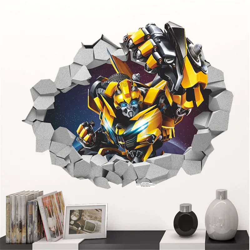 Горячая Распродажа Элегантные 3D Трансформеры Bumblebee гигантские съемные настенные Наклейки для декора 70X50 см настенные наклейки s Новые