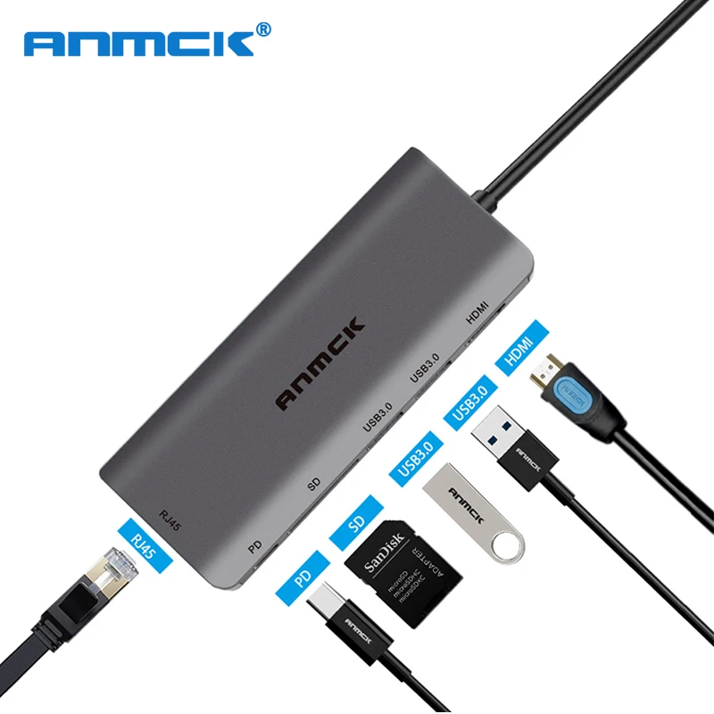 Anmck USB C HUB USB to Multi HDMI USB 3.0 RJ45 Carder Reader OTG Adapter USB Splitter for MacBook Pro Air USB Dock Type C HUB