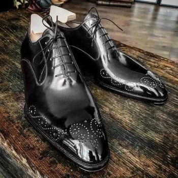 

Men Pu Leather Shoes Lace Up Casual Shoes Dress Shoes Brogue Shoes Spring Ankle Boots Vintage Classic Male Casual YK058