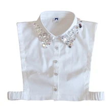 Moda feminina lantejoulas colar falso algodão ampla lapela gola falsa roupas camisola casaco acessórios