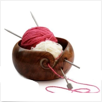 

Hand Crafted Wooden Yarn Storage Bowl with Carved Holes & Drills | Knitting Crochet Accessories
