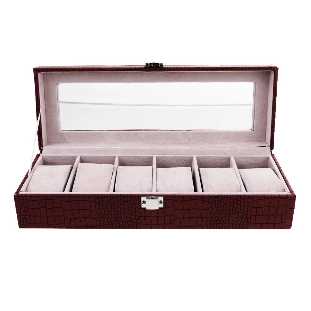 

6 Slot Grid PU Leather Wrist Watch Display Box Storage Holder Organizer Case