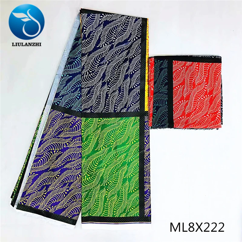 ML8X222 LIULANZHI последние принты шелковой атласной ткани 4 ярдов+ 2 ярдов Африканский Шелковый воск для женского платья шелковые Швейные принты ML8X202-222 - Цвет: ML8X222