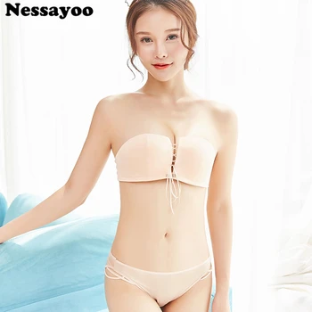 

Smooth Surface Solid Color Sexy Push Up Bra Sets Seamless One-piece Upper Thin 1/2 Cup Wddding Dress Bra Sets Wire Free Lingerie