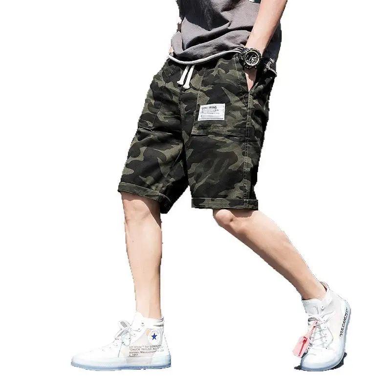 Buy Men's Overalls Shorts Summer Large Size Five-point Shorts Tide Loose Solid Color Camouflage Casual Pants Trend Safari Style 7XL