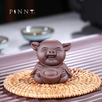 

PINNY Purple Clay Lucky Pig Handmade Sculpture Zisha Tea Pet Decoration Animal Statue Sculpture Home Decoration Accessories