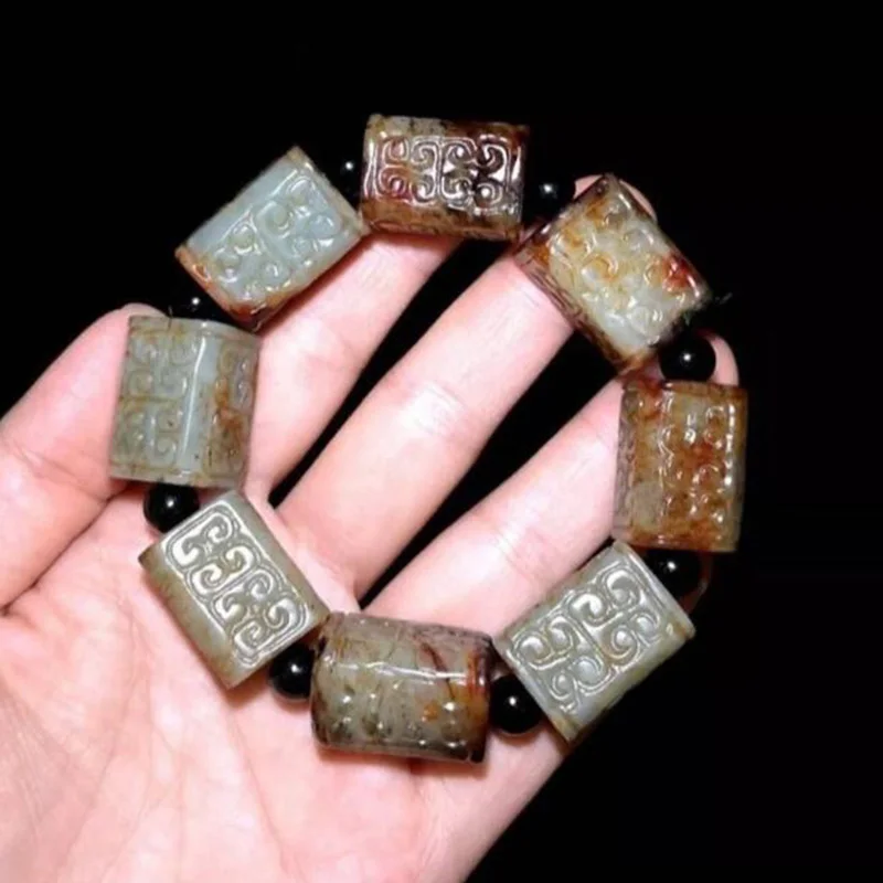 

Natural Hetian Jade Antique Beads Jade Bracelet Jewelry Lucky Exorcise Evil Spirits Auspicious Amulet Fine Jewelry Jade Bracelet