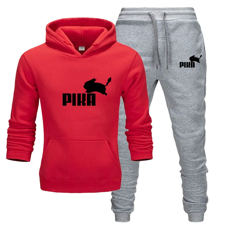 

Pikachu print Men Tracksuit Sets Fashion Brand spring autumn Hoodie Sporting Sweatshirt +Sweatpants 2Pieces Sets Tracksuit male
