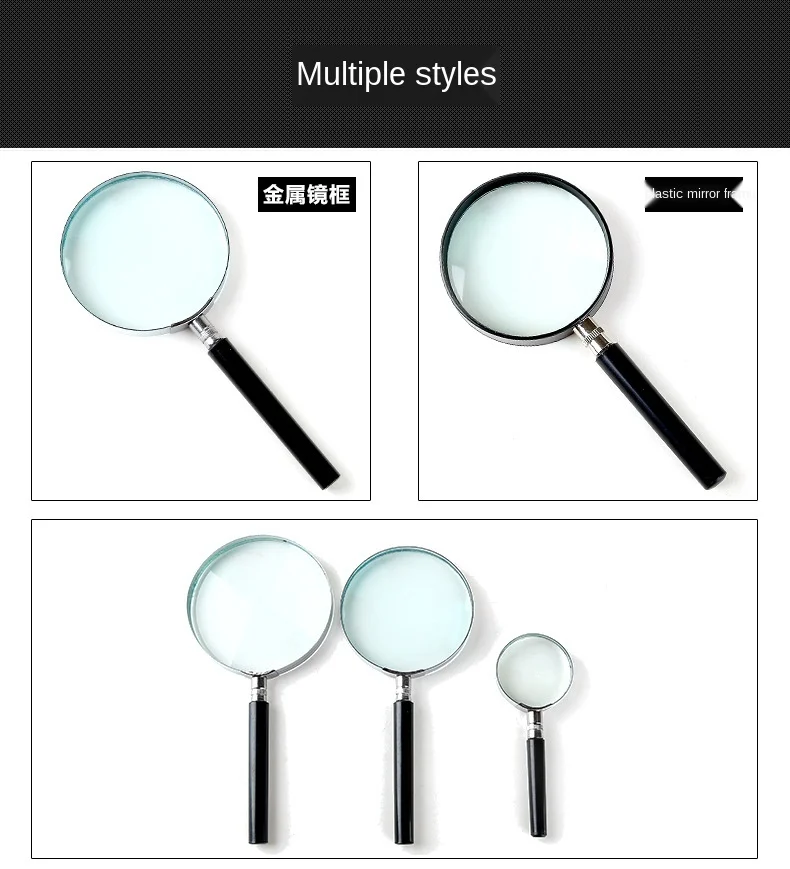 Portable Handheld Magnifying Glass, Various Sizes, 5X Reading Newspaper  High Precision Semi-metal Magnifying Glass