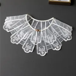Women White Neckwear False Collars Female Shirt Embroidery Fake Collar Embroidery Big Shawl Wrap Dress Sweater Decorative