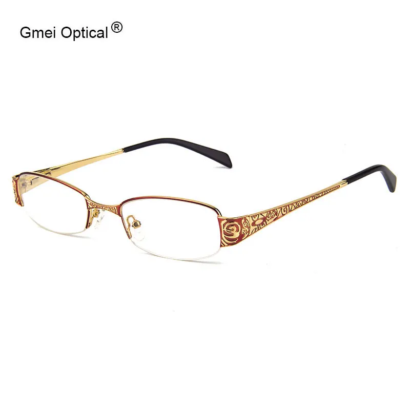 

Gmei Optical Rectangular Half-Rim Alloy Women Eyglasses Frame With Design On Temples Women Glasses Frames Optical Eyewear T8039