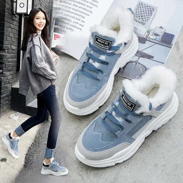 US $15.00 2020 Shoes Winter Warm Platform Woman Snow Boots Plush Female Casual Sneakers Faux Suede Leather Fe