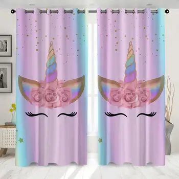 

Denisroom 3D unicorn Printing Window Curtains Modern Living Room Decoration Shading Curtain for Girl Bedroom Home Decor HG99*