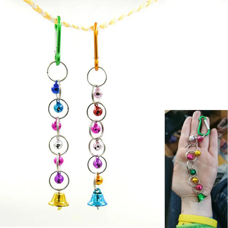 1Pc Parrot Bite Toy Bird Ring Bell Parrot Hanging Swing Chain Toy Parakeet Chew Swings Toy with Hanging Bells Bird Accessories 3