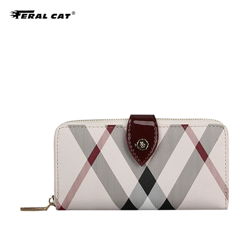 

Feral Cat Brand Women Clutch Wallets Phone Pocket Purse Card Holder Patchwork Women Long Wallet Lady Fashion Short Coin Purse