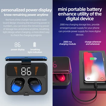 

ES01 TWS Bluetooth Head set V5.0 Wireless earphone Touch Screen 9D Stereo Sports Waterproof earpiece Handfree Power LED Display