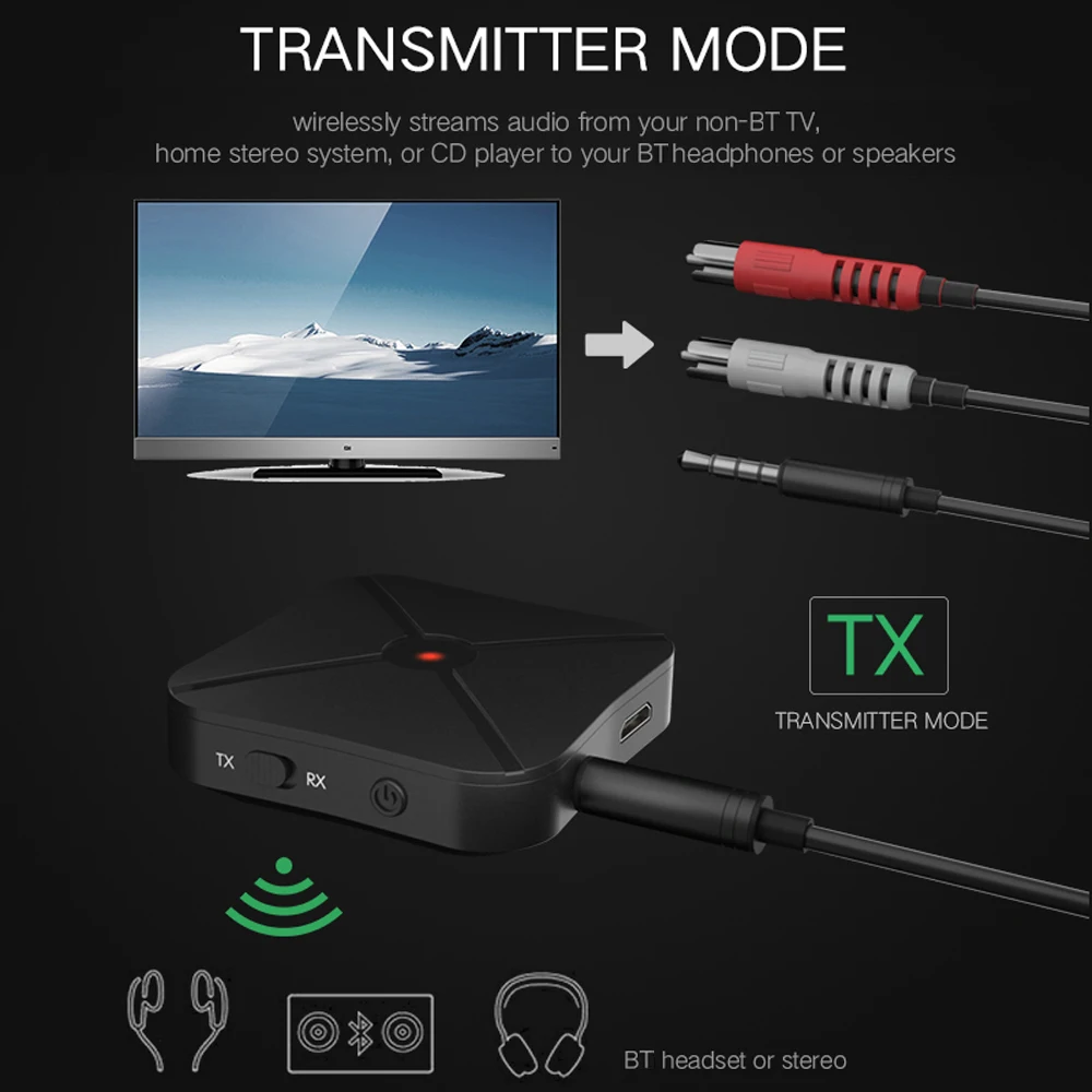 KN319 Bluetooth передатчик приемник 2 в 1 Bluetooth V4.2 музыкальный аудио адаптер 3,5 мм AUX RCA для наушники для телевизора MP3 CD плеер