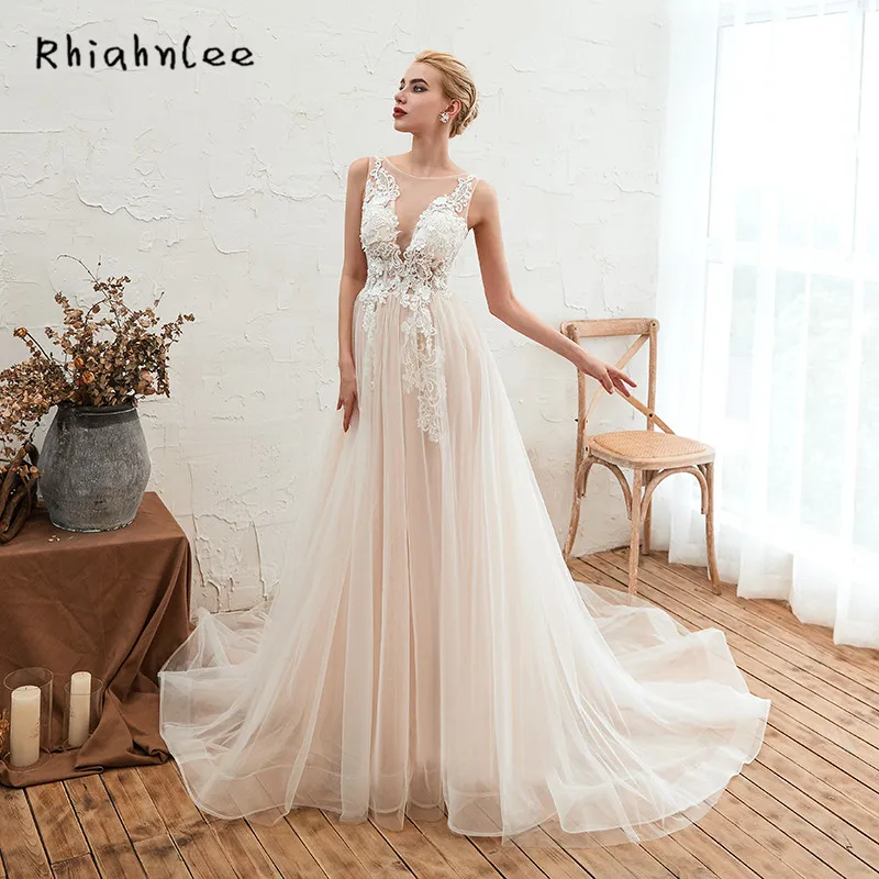 Прозрачная ткань на шее открытая спина Бохо Свадебные платья без рукавов Иллюзия