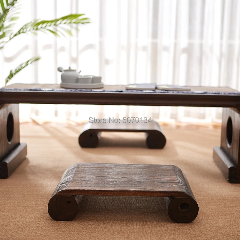 Японский стиль Античный деревянный низкий табурет прямоугольник азиатская традиционная мебель татами подушка коврик