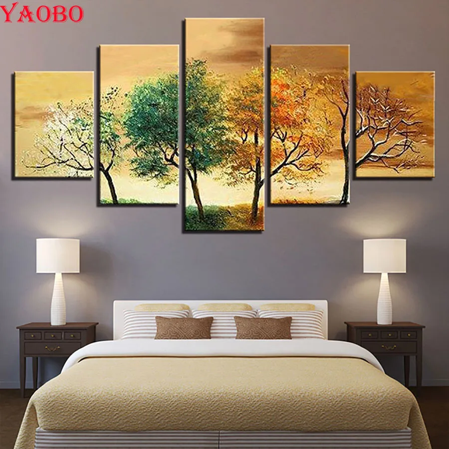 DIY Diamond Painting 5 Panels Four Seasons Tree Landscape Embroidery Cross Stitch Rhinestone Pictures Mosaic Kit | Дом и сад