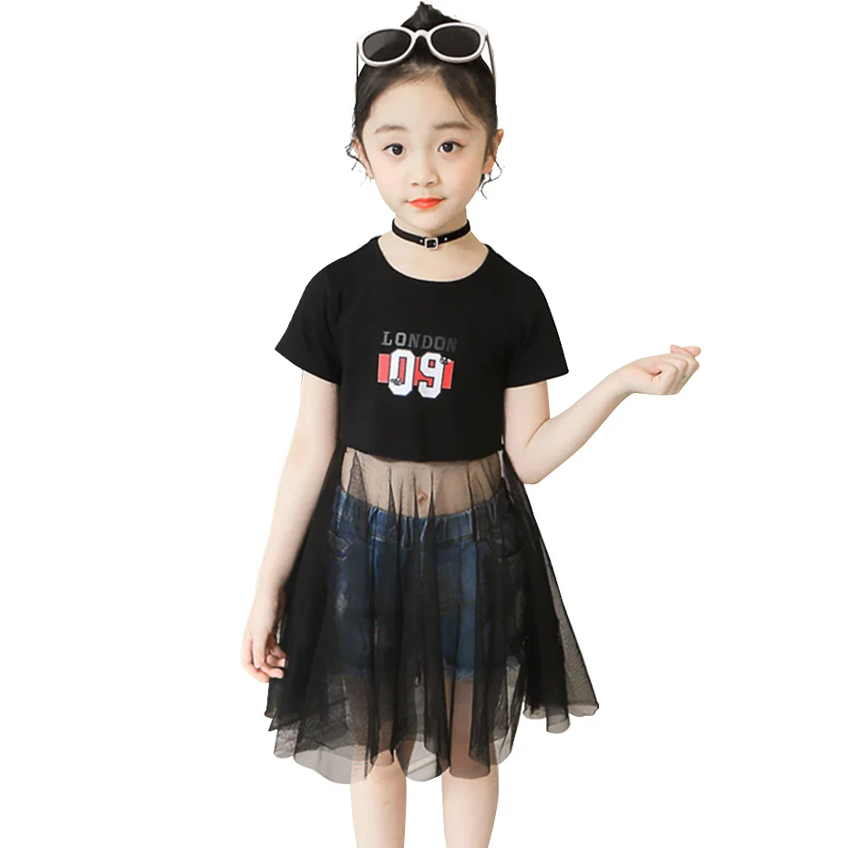 Платье для девочек с буквенным принтом вечернее платье повседневное детское