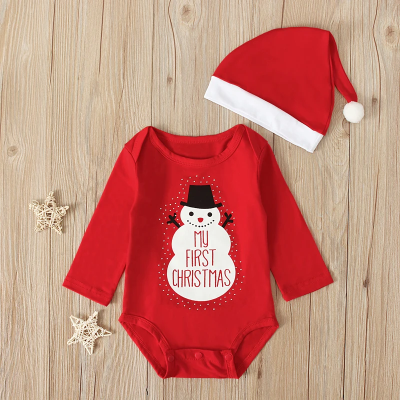 2019 My First Christmas Baby clothing 4 24M новорожденных мальчиков и девочек Комбинезон шляпа 2 шт