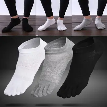 

Mens Cotton Toe Five Finger Socks Solid Ankle Sports Cut Socks Breathable Low Y2J3
