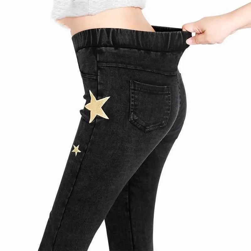 

Cool Star Patch High Elastic Skinny Pencil Jeans Stretch Black Jeans Spring Vintage High Waist Autumn Denim Snow Pants Jeans