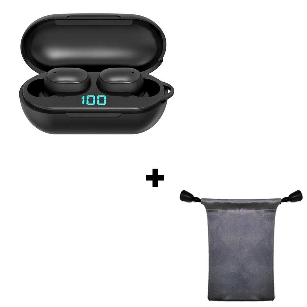H6 TWS мини беспроводные Bluetooth V5.0 наушники водонепроницаемый светодиодный цифровой дисплей с микрофоном для Xiaomi iPhone huawei samsung - Цвет: black add bag