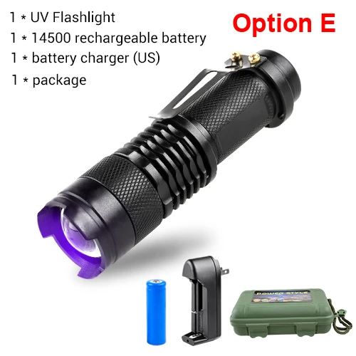 power hand torch Mini UV Flashlight Ultra Violet Light Zoomable UV Black Light Pet Urine Stains Detector Scorpion AA/14500 Battery Operated usb rechargeable torch Flashlights