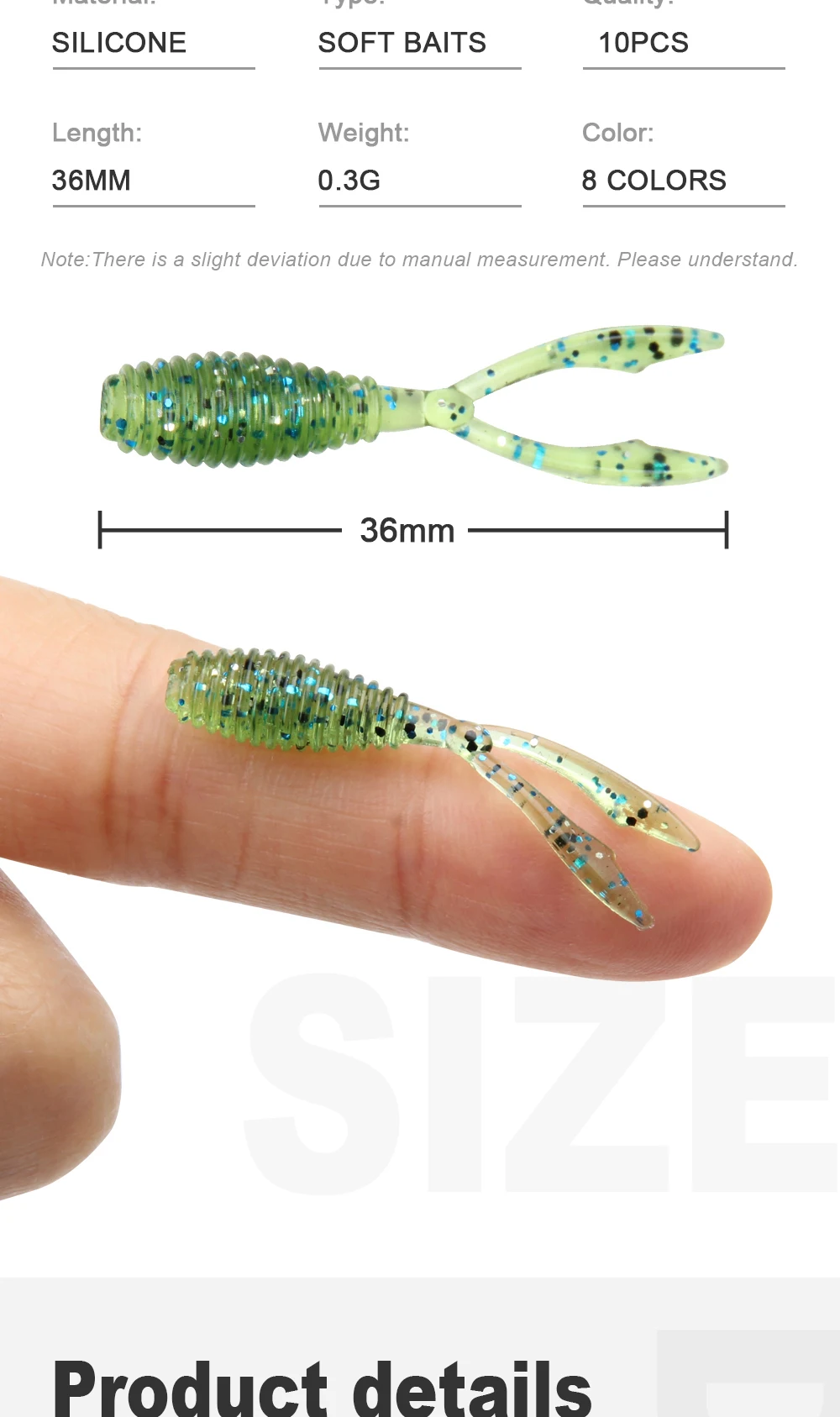 Spinpoler Fishing Soft Lures AJING Rockfish 10pcs/lot 0.3g 36mm Twin Tail  Artificial Wobbler Ocean Rock Silicone Shad Worm Bait