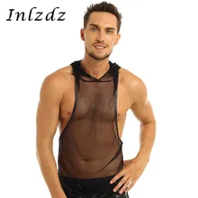 Мужская экзотическая популярная майка с крышкой в сеточку, Прозрачная майка с капюшоном, майка, топ, сексуальное нижнее белье, Клубная одежда, Прозрачная майка, боди