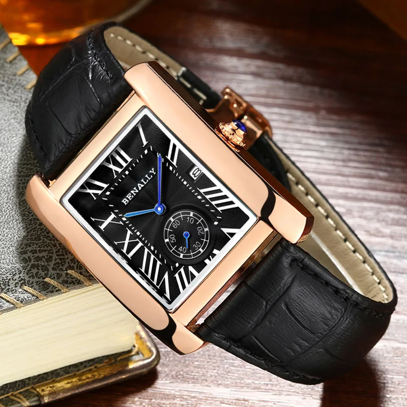 ONOLA Топ люксовый бренд классические квадратные часы мужские модные деловые повседневные наручные часы водонепроницаемые из натуральной кожи кварцевые мужские часы