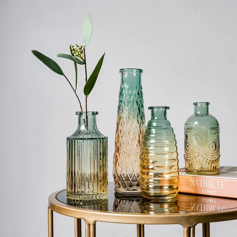 European Retro Roman Relief Art Glass Vase Indoor Office Table Plant Flower Home Decoration Accessories Transparent | Дом и сад