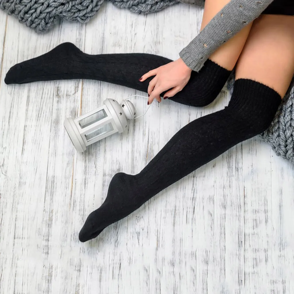 Fashion Women Warm Cotton Thigh High Long Stockings Knit Over Knee Girls Socks 