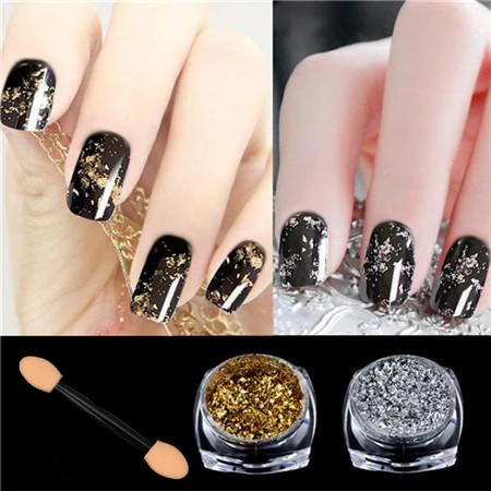 

0.2g/JAR Nail Glitter Aluminum Flakes (Gold/Silver) Nail Mirror Effect Powders Sequins Nail Gel Polish Chrome Pigment Powder &#&